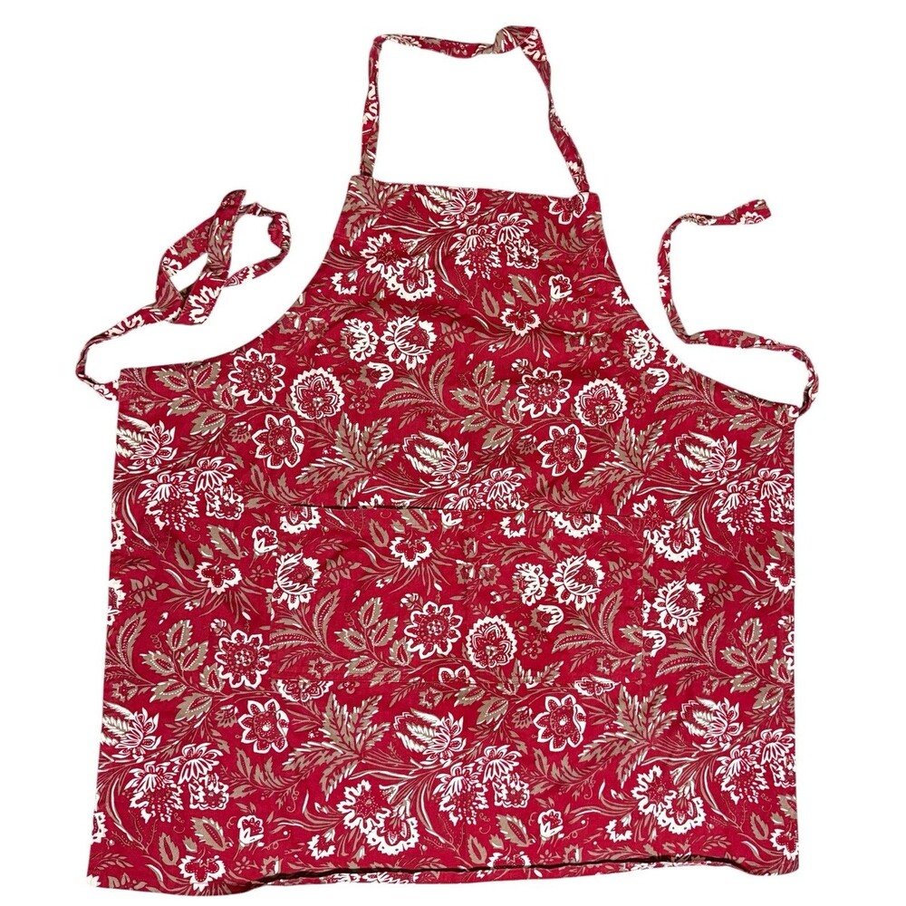 Willliams Sonoma Bib Apron Floral 100% Cotton Red One Size